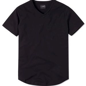 Cuts Black T-shirt L  V-Neck Curve-Hem Tee NEW w/t